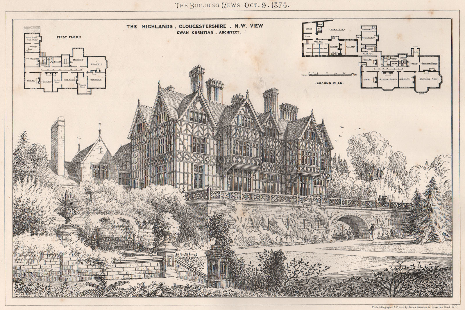 The Highlands, Gloucestershire, N.W. view; Ewan Christian, Architect 1874